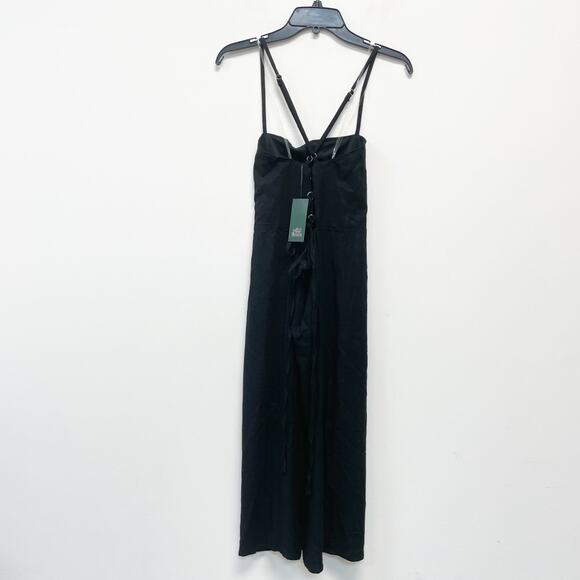 Wild Fable Women's Linen Lace Tie Back Summer Midi Slip Dress Black Size 00 - Picture 3 of 6